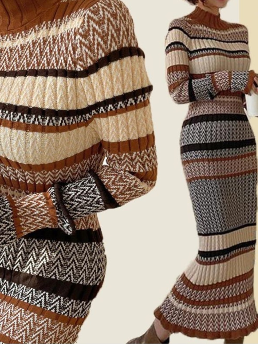 RIHOAS MULTI Color Block Striped Boho Festival Knit Midi Dress O/S
